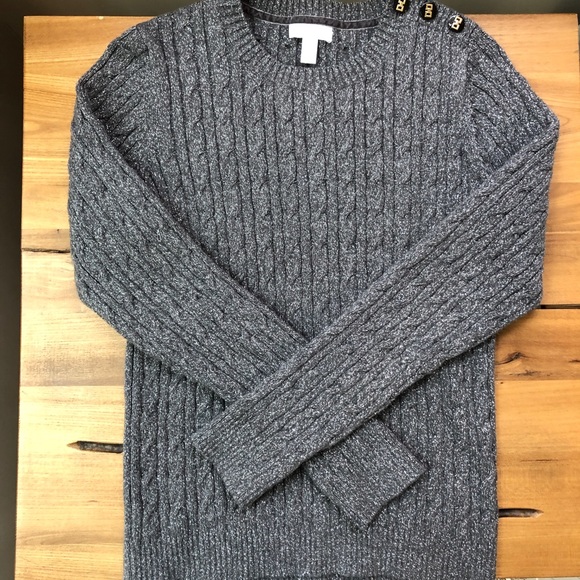 Charter Club Dark Gray Cotton Crewneck Cable-knit Sweater Metallic Fiber - Picture 7 of 12